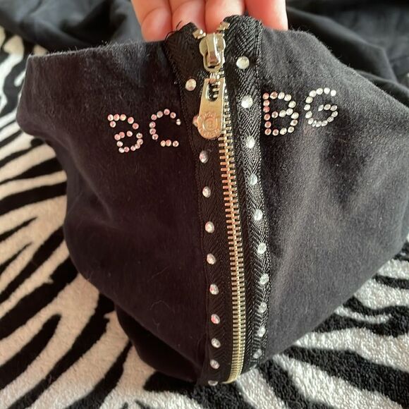 BCBG rhinestone bedazzled jeweled black long sleeve sweater hoodie dress Y2K - Picture 9 of 13